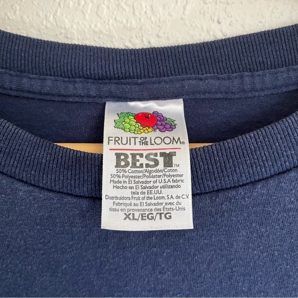 Vintage 90s BLANK NAVY BLUE FRUIT OF THE LOOM BEST T-Shirt XL - Picture 2 of 3